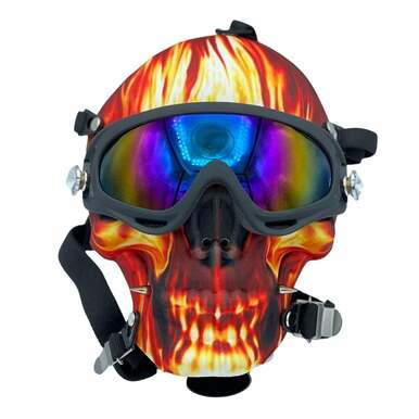 Flaming Skull Gas Mask w/ Acrylic Pipe