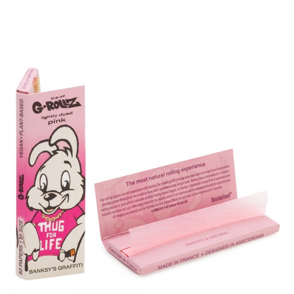 G-Rollz Banksy's Graffiti 'Thug 4 Life' Lightly Dyed Pink 11/4 Rolling Papers - 24ct