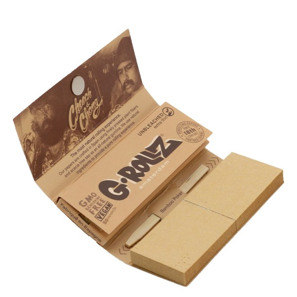 G-Rollz Cheech & Chong 'In da Chair' Unbleached  11/4 Rolling Papers + Tips - 24ct