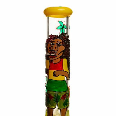 14" 7mm Etched Rastafarian Glass Bong