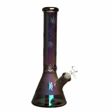 14" 7mm Leafy Scene Chrome Glass Bong