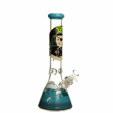 14" 7mm Etched Pirate Lady Glass Bong