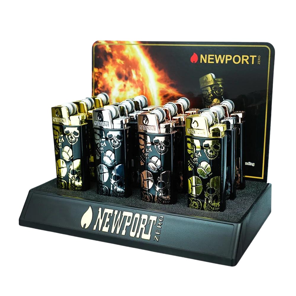 *BFS* Newport Zero Wheel Skull Torch Lighters - 12ct