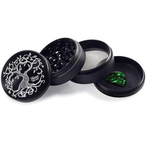 Beamer Tree Of Life Aircraft Grade 4pc 63mm Aluminum  Grinder with Guitar Pick