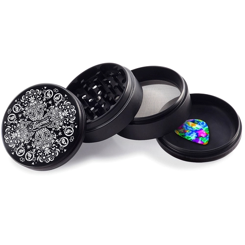 Beamer Trippy Jewel Design Aircraft Grade 4pc 63mm Aluminum Grinder with Guitar Pick