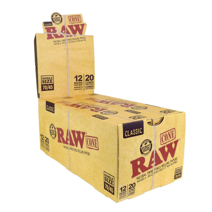 Raw Classic Single Size 70/45 Pre Rolled Cones - 12ct
