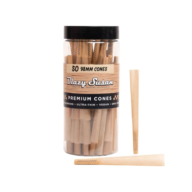 Blazy Susan Unbleached 98mm Pre Rolled Cones - 50ct