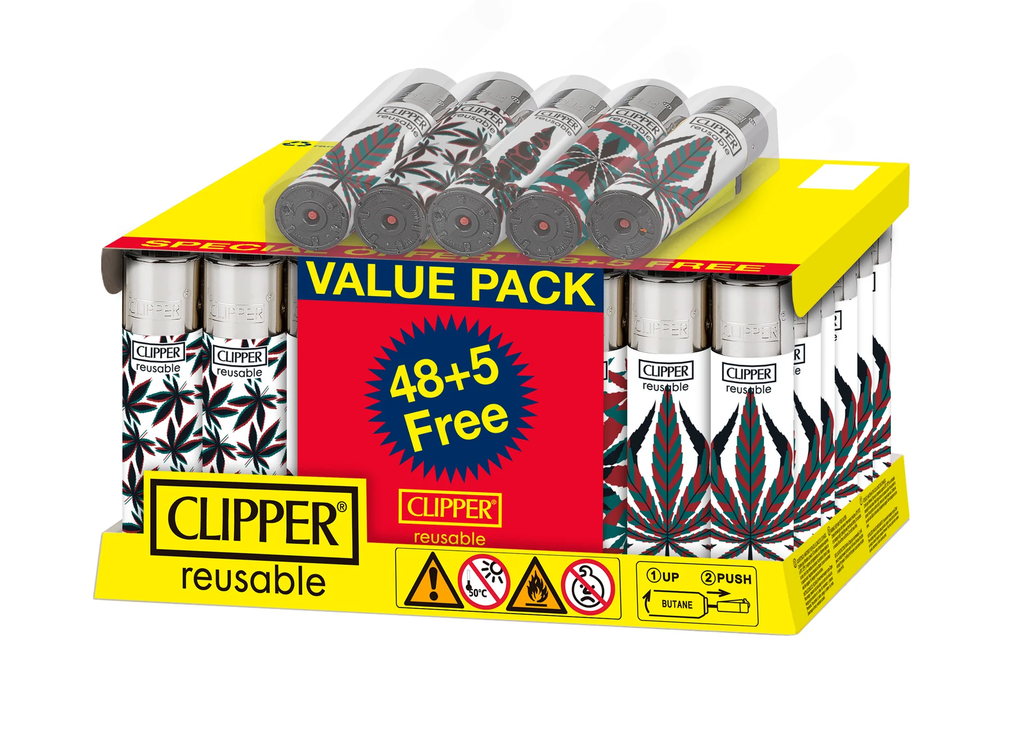 Clipper Neon Leaves Lighters- 48ct (+5 Free)