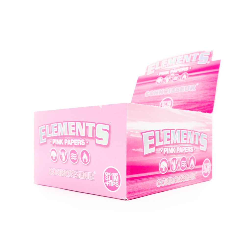 Elements Pink Connoisseur King Slim Rolling Paper + Tips - 24ct