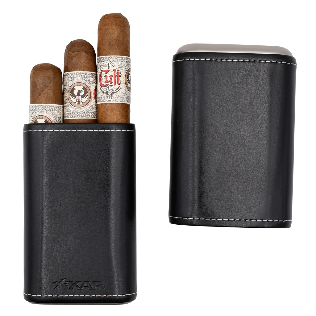 Xikar Envoy Three Finger Leather Cigar Case - Black