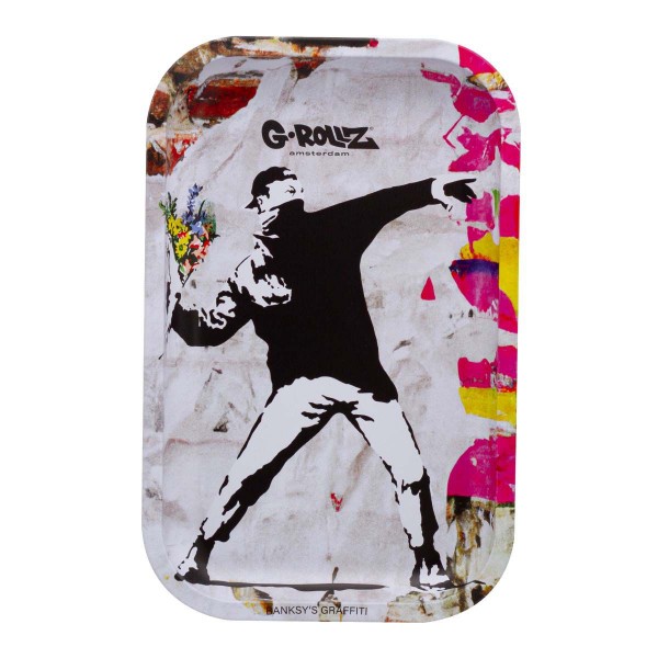 G-Rollz Banksy's Graffiti Flower Thrower Alt Metal Rolling Tray - Medium
