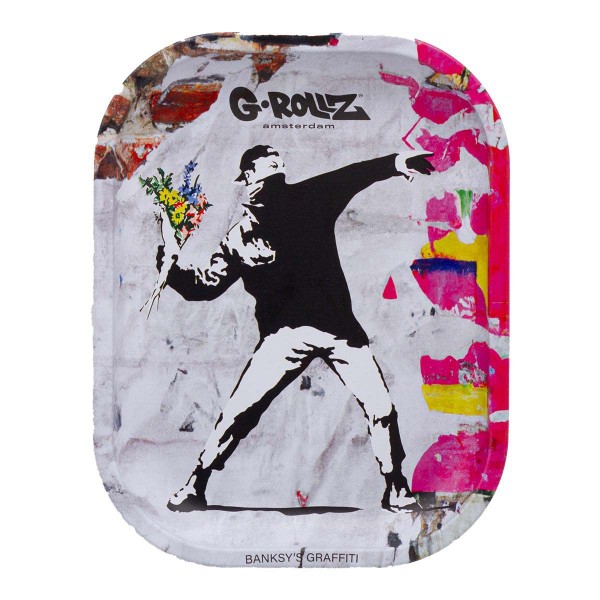 G-Rollz Banksy's Graffiti Flower Thrower Alt Metal Rolling Tray - Small