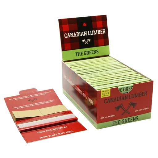 [CANADIAN LUMBER GREENS 114 P&T 22] Canadian Lumber The Greens 1 1/4 Hemp Rolling Paper w/ Filters -22ct