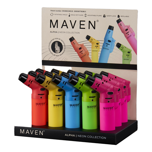 [MAVEN ALPHA NEON 15] Maven Alpha+ Neon Torch Lighters - 15ct