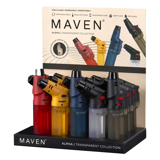 [MAVEN ALPHA LIGHTERS 15] Maven Alpha Transparent Torch Lighters - 15ct