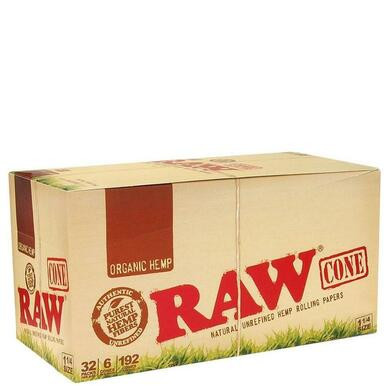[RAW OR HEMP 114  32] RAW Organic Hemp 1 1/4 Cones 6pk- 32ct
