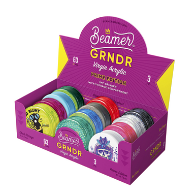 [BEAMER GRNDR VIRGIN ACRYLIC PRIME EDITION] Beamer GRNDR Virgin Acrylic Prime Edition 63mm 3-Pc Grinder - 12ct