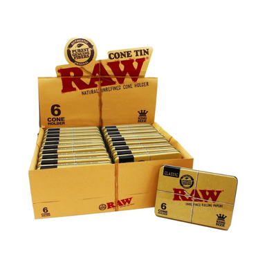 [RAW TIN CASE 20] Raw Tin Case for 6 King Size Pre Rolled Cones - 20ct