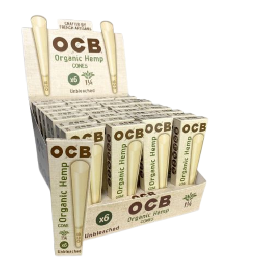[OCB ORGANIC 11/4 CONES W/ TIP 32] OCB Organic Hemp 11/4 Pre Rolled Cones with Tip - 32ct