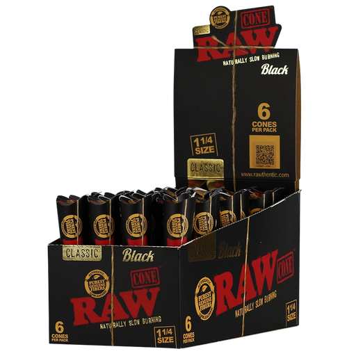 [RAW BLACK 114 CONES 32] RAW Black 1 1/4 Cones 6packs- 32ct