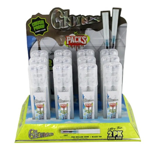 [GLONES KS ULTRA THIN CONES 12] Glones King Size Ultra Thin Glass Pre Rolled Cones - 12ct