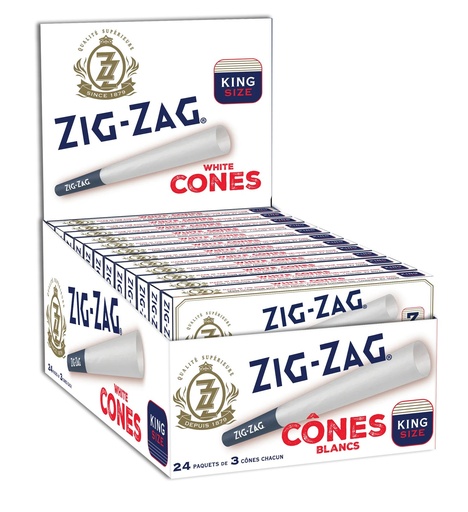 [ZIGZAG KS WHITE CONES 24] Zig Zag King Size White Pre Rolled Cones - 24ct