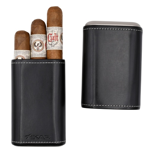 [XI-243BK] Xikar Envoy Three Finger Leather Cigar Case - Black