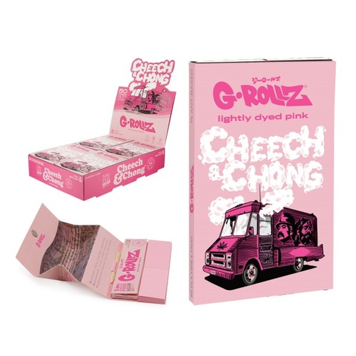 [CC405G] G-Rollz Cheech & Chong 'Tour Bus' Pink 11/4 Rolling Papers + Tips & Tray - 50ct