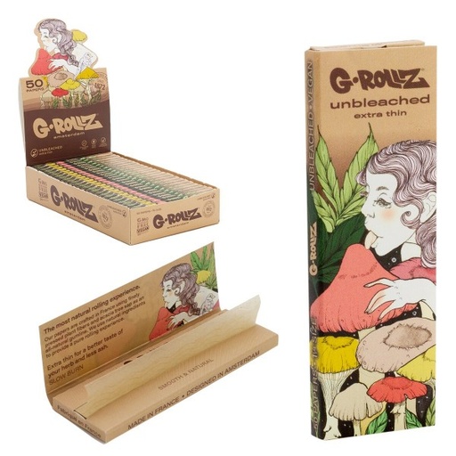[GR301B] G-Rollz 'Mushroom' Unbleached Extra Thin 11/4 Rolling Papers - 25ct