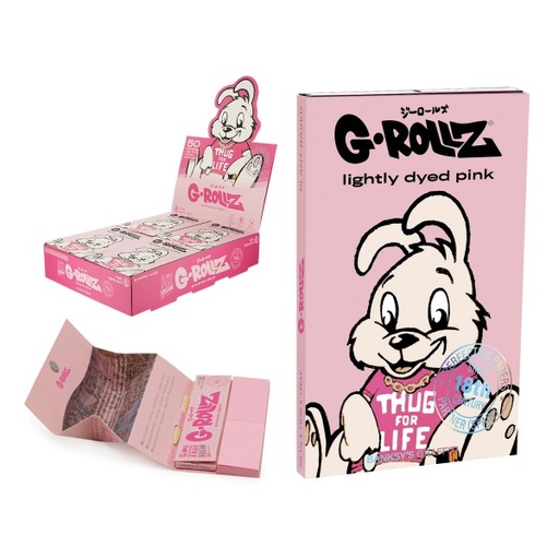 [BG405G] G-Rollz Banksy's Graffiti "Thug for Life" Pink 11/4 Rolling Paper + Tips+Tray - 16ct