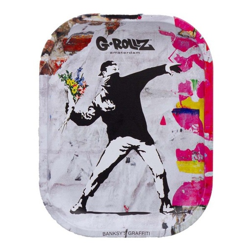 [BG3300H] G-Rollz Banksy's Graffiti Flower Thrower Alt Metal Rolling Tray - Small