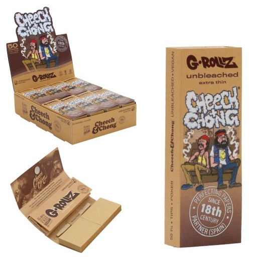 [CC350G] G-Rollz Cheech & Chong 'In da Chair' Unbleached  11/4 Rolling Papers + Tips - 24ct