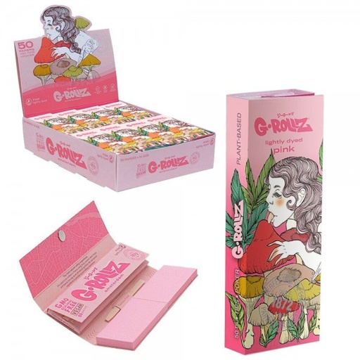 [GR355G] G-Rollz Collector 'Mushroom Lady' Pink 11/4 Rolling Papers + Tips - 24ct