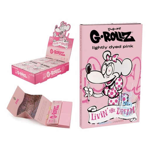 [BG405H] G-Rollz Banksy's Graffiti "Livin' The Dream" Pink 11/4 Rolling Papers + Tips+Tray - 24ct