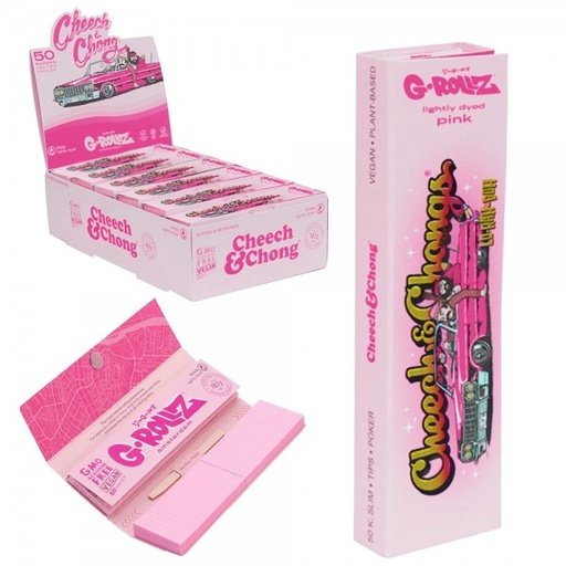 [CC35G] G-Rollz Cheech & Chong 'Lowrider' Pink KS Slim Rolling Papers + Tips - 24ct