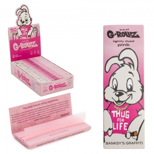 [BG306A] G-Rollz Banksy's Graffiti 'Thug 4 Life' Lightly Dyed Pink 11/4 Rolling Papers - 25ct