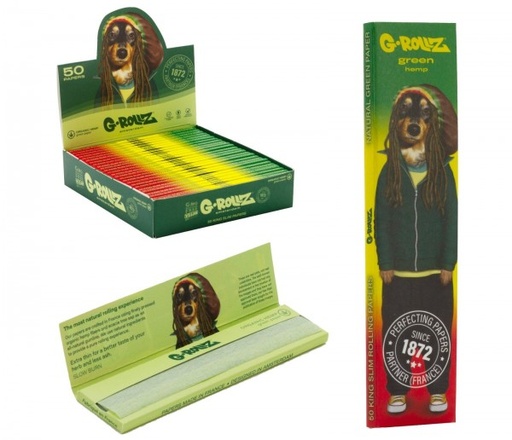 [PR04B] G-Rollz Pets Rock 'Reggae' Green Organic Hemp KS Slim Rolling Papers - 25ct