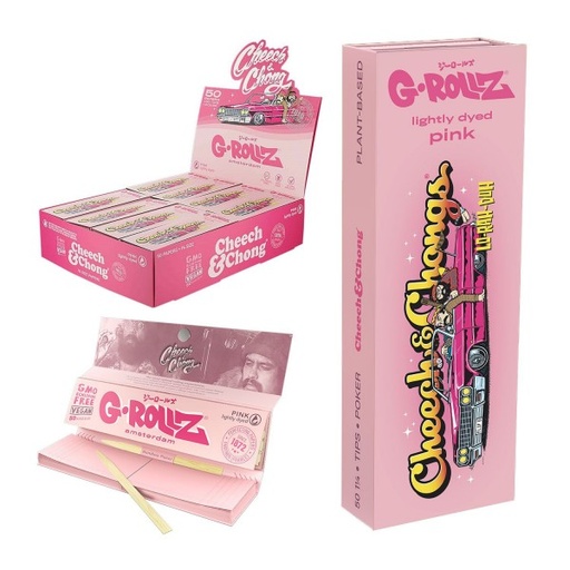 [CC355G] G-Rollz Cheech & Chong 'Lowrider' Pink 1 1/4 Papers + Tips - 24ct