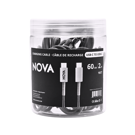 [NOVA CABLE USBC-USBC] Nova 2ft USB-C to USB-C Charging Cable - 10ct