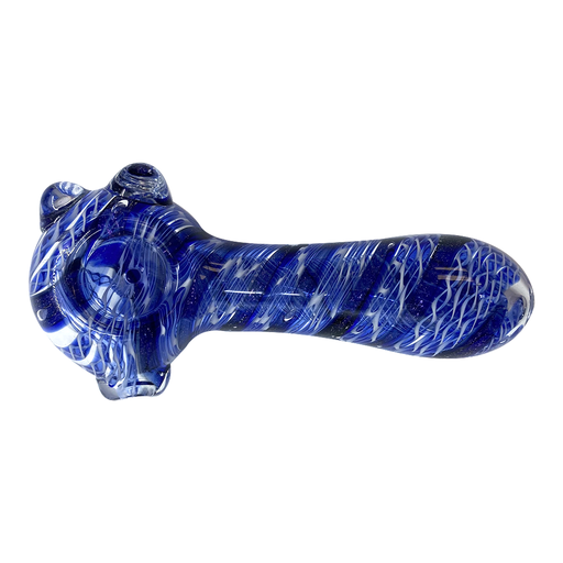 [18-1545] GLASS SPOON PIPE - BLUE STRIPE/MULTI BUBBLES (LP-047)