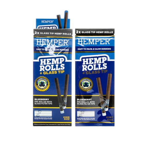 Hemper Pre-Rolled 2pk KS Size Hemp Rolls + Glass Tip - 12ct