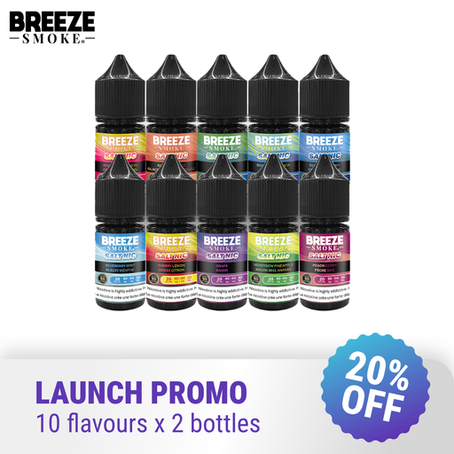 [BREEZE S50 E-LIQ BUNDLE ON] (Bundle) [ON] Breeze S50 20mg Salt Nic E-Liquid 30ml - 10 Flavours x 2 Bottles