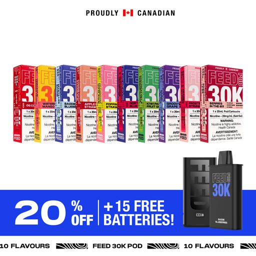 [FEED 30K BUNDLE ON] [ON] (Bundle) FEED 30K Puffs Pre Filled Pods - 10 Flavours  x 1 Display +  5 Free Battery Displays