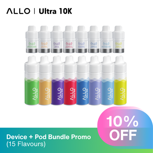 [ALLO ULTRA 10K BUNDLE ON] [ON] (Bundle) Allo Ultra 10K Puffs Hybrid Disposable - 15 Flavour Devices  x 1 Display + 15 Flavour Pods x 1 Display
